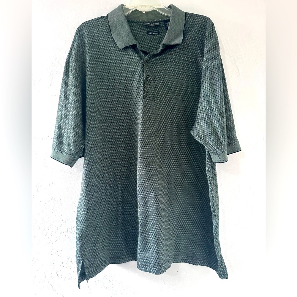 Mens RETRO Golf Polo Shirt- Turning Point-XLarge Green Geometric
